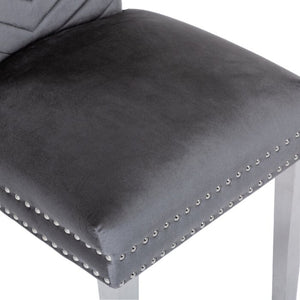 English Elm Eva Tufted Velvet Dining Chairs with Polished Steel Legs for Elegant Moody Spaces Gray 733569236183