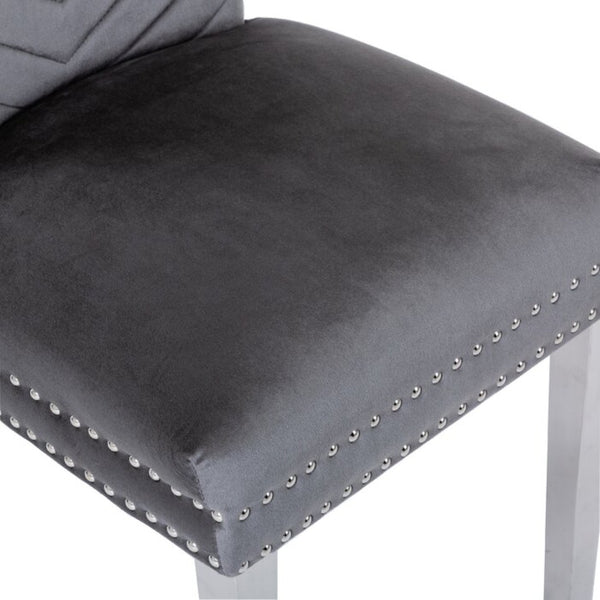 English Elm Eva Tufted Velvet Dining Chairs with Polished Steel Legs for Elegant Moody Spaces Gray 733569236183