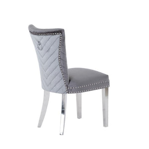 English Elm Eva Tufted Velvet Dining Chairs with Polished Steel Legs for Elegant Moody Spaces Gray 733569236183