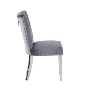 English Elm Eva Tufted Velvet Dining Chairs with Polished Steel Legs for Elegant Moody Spaces Gray 733569236183