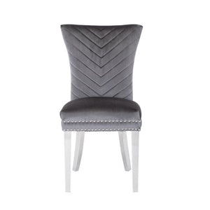 English Elm Eva Tufted Velvet Dining Chairs with Polished Steel Legs for Elegant Moody Spaces Gray 733569236183