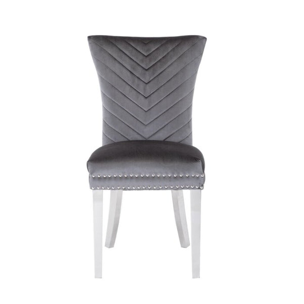 English Elm Eva Tufted Velvet Dining Chairs with Polished Steel Legs for Elegant Moody Spaces Gray 733569236183