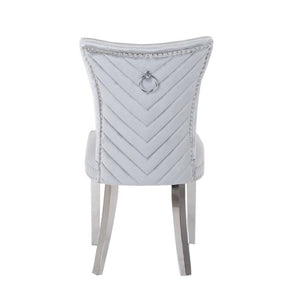 English Elm Eva Tufted Velvet Dining Chairs with Polished Steel Legs for Elegant Moody Spaces Silver 733569295678