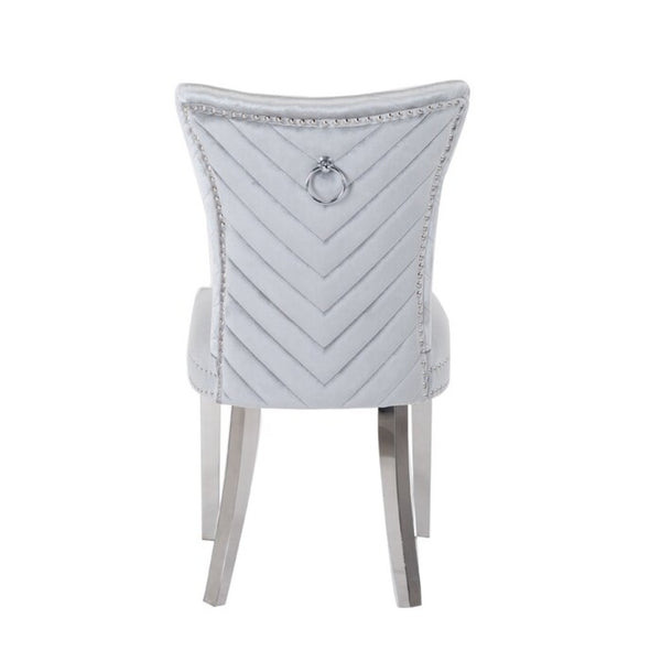 English Elm Eva Tufted Velvet Dining Chairs with Polished Steel Legs for Elegant Moody Spaces Silver 733569295678
