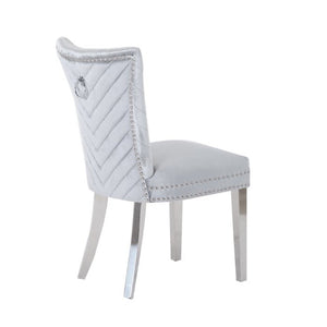 English Elm Eva Tufted Velvet Dining Chairs with Polished Steel Legs for Elegant Moody Spaces Silver 733569295678