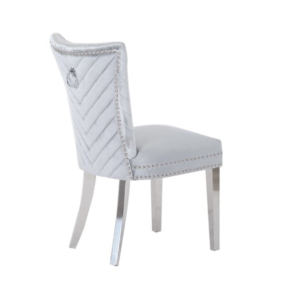 English Elm Eva Tufted Velvet Dining Chairs with Polished Steel Legs for Elegant Moody Spaces Silver 733569295678