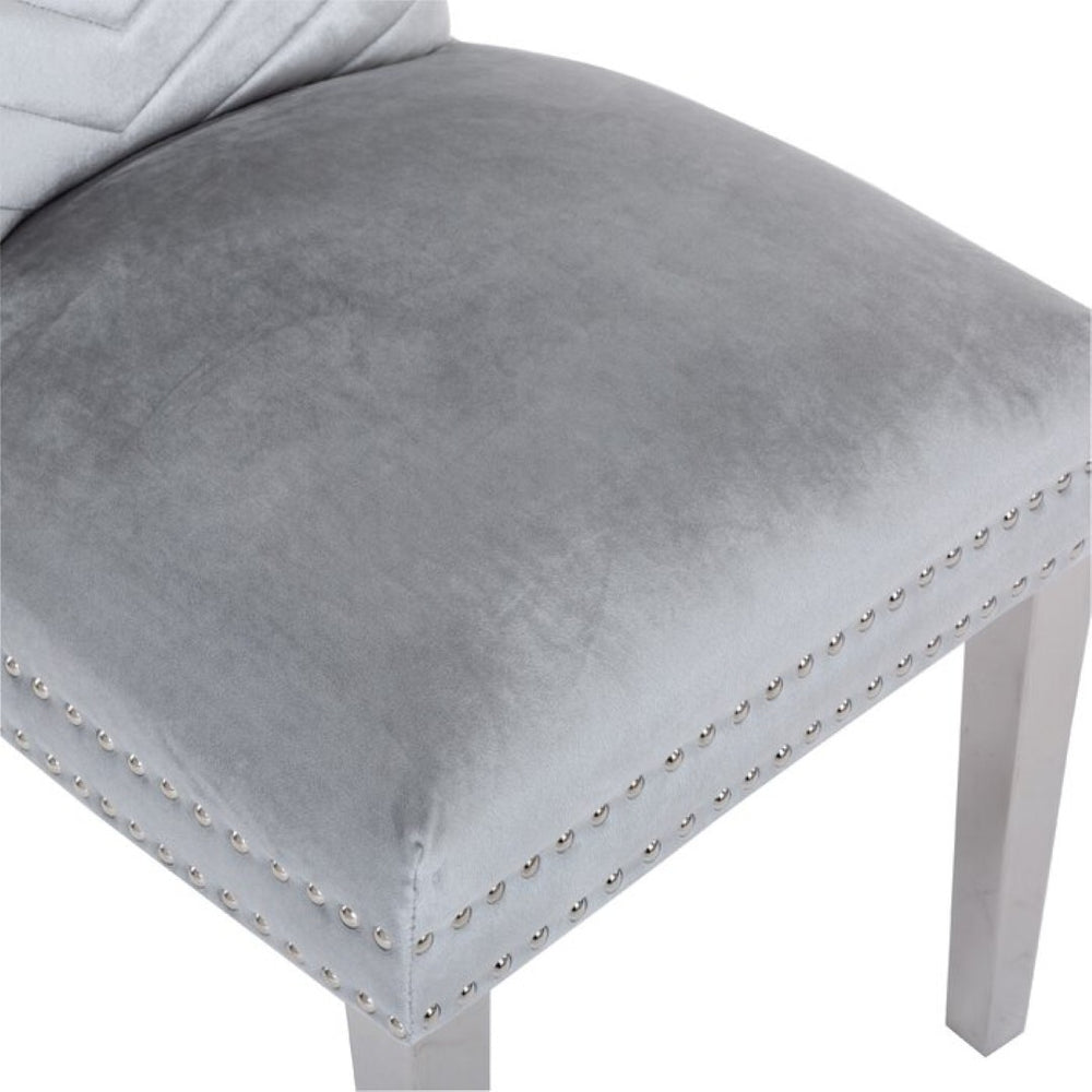 English Elm Eva Tufted Velvet Dining Chairs with Polished Steel Legs for Elegant Moody Spaces Silver 733569295678