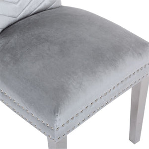 English Elm Eva Tufted Velvet Dining Chairs with Polished Steel Legs for Elegant Moody Spaces Silver 733569295678