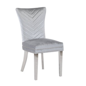 English Elm Eva Tufted Velvet Dining Chairs with Polished Steel Legs for Elegant Moody Spaces Silver 733569295678