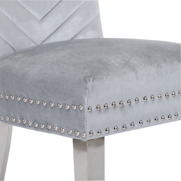 English Elm Eva Tufted Velvet Dining Chairs with Polished Steel Legs for Elegant Moody Spaces Silver 733569295678