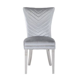 English Elm Eva Tufted Velvet Dining Chairs with Polished Steel Legs for Elegant Moody Spaces Silver 733569295678