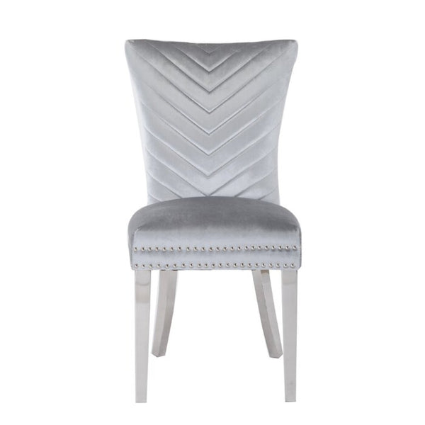 English Elm Eva Tufted Velvet Dining Chairs with Polished Steel Legs for Elegant Moody Spaces Silver 733569295678