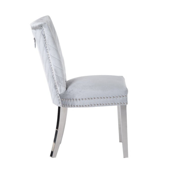 English Elm Eva Tufted Velvet Dining Chairs with Polished Steel Legs for Elegant Moody Spaces Silver 733569295678