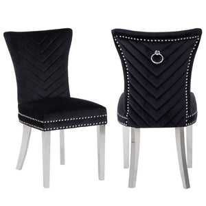 English Elm Eva Tufted Velvet Dining Chairs with Polished Steel Legs for Elegant Moody Spaces Black 733569377848