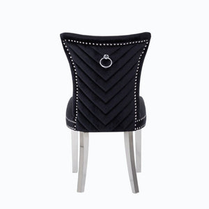 English Elm Eva Tufted Velvet Dining Chairs with Polished Steel Legs for Elegant Moody Spaces Black 733569377848