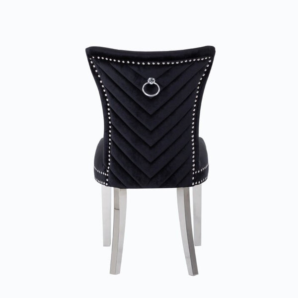 English Elm Eva Tufted Velvet Dining Chairs with Polished Steel Legs for Elegant Moody Spaces Black 733569377848