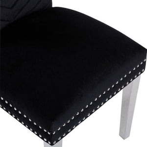 English Elm Eva Tufted Velvet Dining Chairs with Polished Steel Legs for Elegant Moody Spaces Black 733569377848