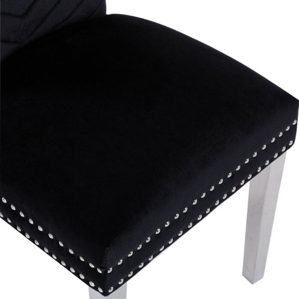 English Elm Eva Tufted Velvet Dining Chairs with Polished Steel Legs for Elegant Moody Spaces Black 733569377848