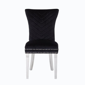 English Elm Eva Tufted Velvet Dining Chairs with Polished Steel Legs for Elegant Moody Spaces Black 733569377848