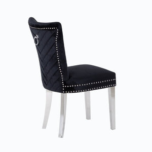 English Elm Eva Tufted Velvet Dining Chairs with Polished Steel Legs for Elegant Moody Spaces Black 733569377848