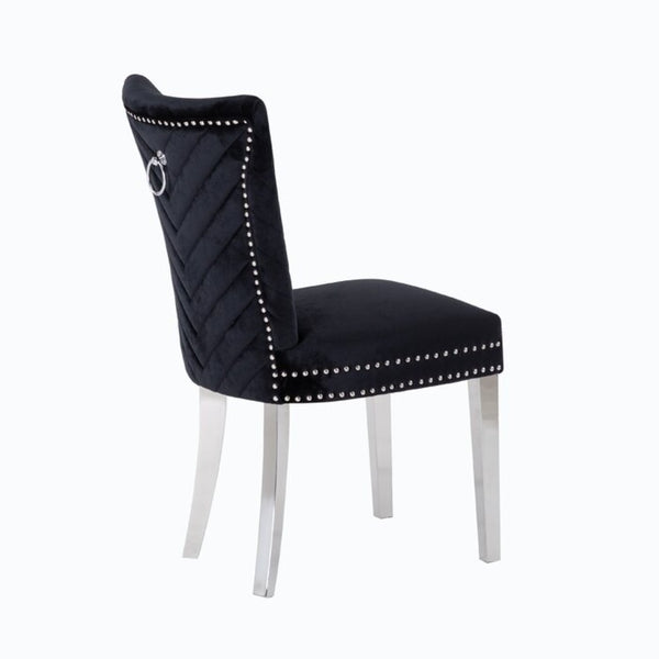 English Elm Eva Tufted Velvet Dining Chairs with Polished Steel Legs for Elegant Moody Spaces Black 733569377848