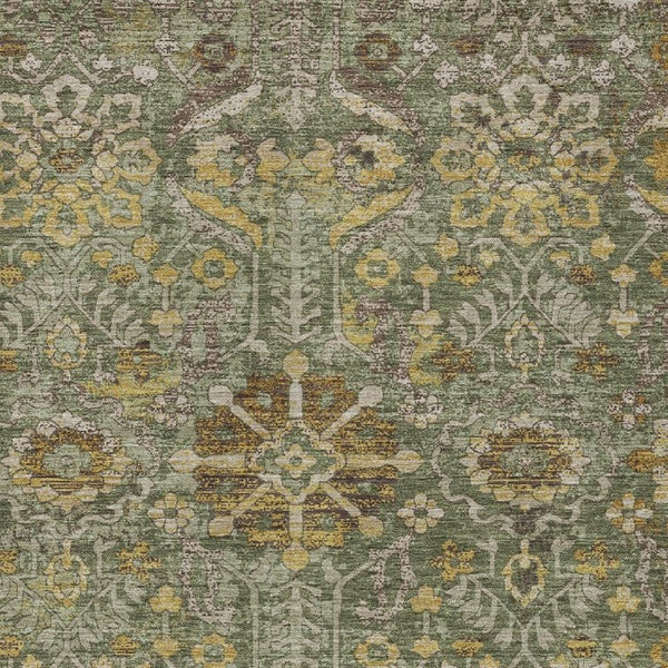 HomeRoots 9 X 12 Olive Damask Washable Polyester Indoor Outdoor Rug for Patio or Living Room 733574