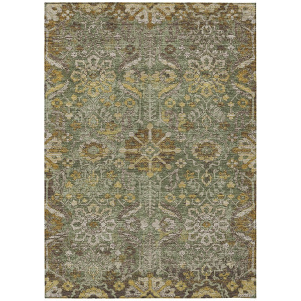 10 Ft X 14 Ft Olive Damask Washable Polyester Rug for Indoor Outdoor Living