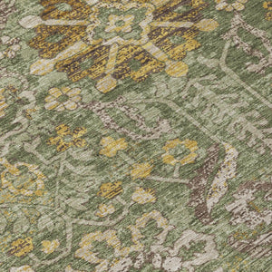 10 Ft X 14 Ft Olive Damask Washable Polyester Rug for Indoor Outdoor Living