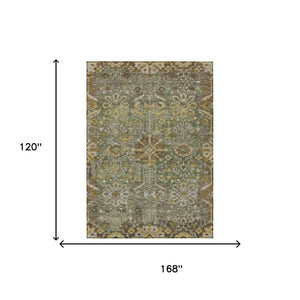 10 Ft X 14 Ft Olive Damask Washable Polyester Rug for Indoor Outdoor Living