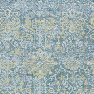 HomeRoots 8 X 10 Teal Silver Damask Polyester Washable Rug for Indoor Outdoor Spaces 733579