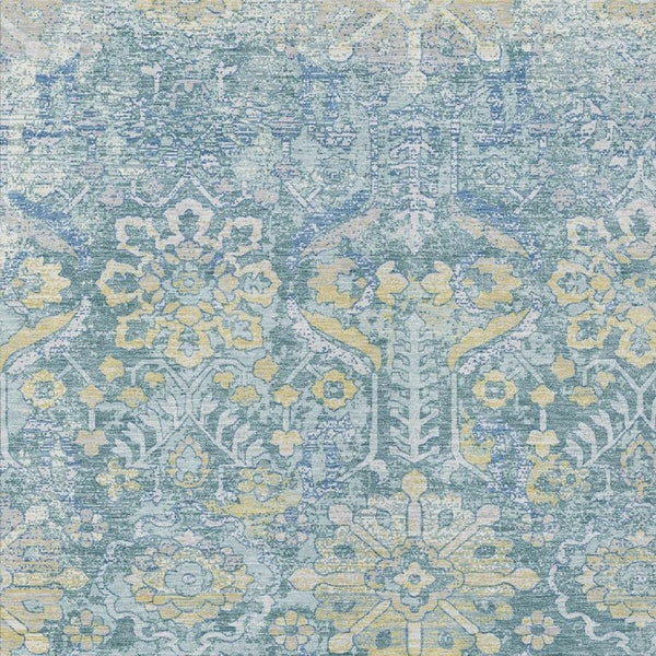 HomeRoots 10 Ft Damask Polyester Area Rug Washable Teal Silver Outdoor Indoor Patio 733581