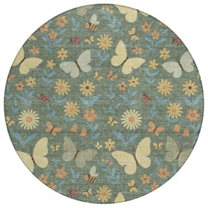 8 Foot Round Abstract Polyester Area Rug Machine Washable for Indoor Outdoor Spaces