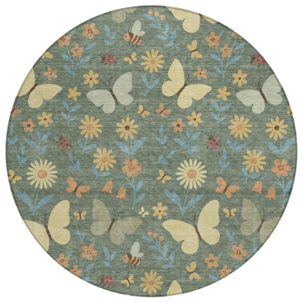 8 Foot Round Abstract Polyester Area Rug Machine Washable for Indoor Outdoor Spaces