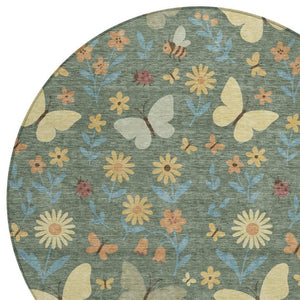 HomeRoots 8 Foot Round Abstract Polyester Area Rug Machine Washable for Indoor Outdoor Spaces 733584