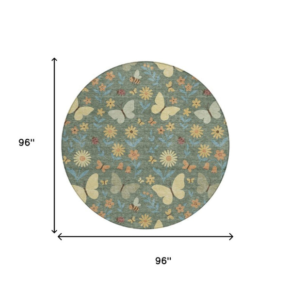 8 Foot Round Abstract Polyester Area Rug Machine Washable for Indoor Outdoor Spaces
