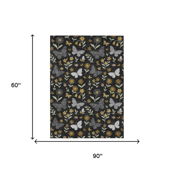 Abstract Washable Polyester Area Rug Low Pile Stain Resistant for Indoor Outdoor Spaces