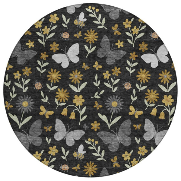 8 Ft Round Abstract Geometric Polyester Area Rug Machine Washable Indoor Outdoor Use