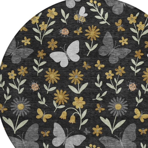 HomeRoots 8 Ft Round Abstract Geometric Polyester Area Rug Machine Washable Indoor Outdoor Use 733590