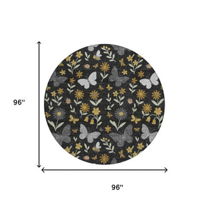 8 Ft Round Abstract Geometric Polyester Area Rug Machine Washable Indoor Outdoor Use