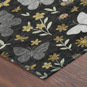 Abstract Washable Polyester Area Rug Low Pile Stain Resistant for Indoor Outdoor Spaces
