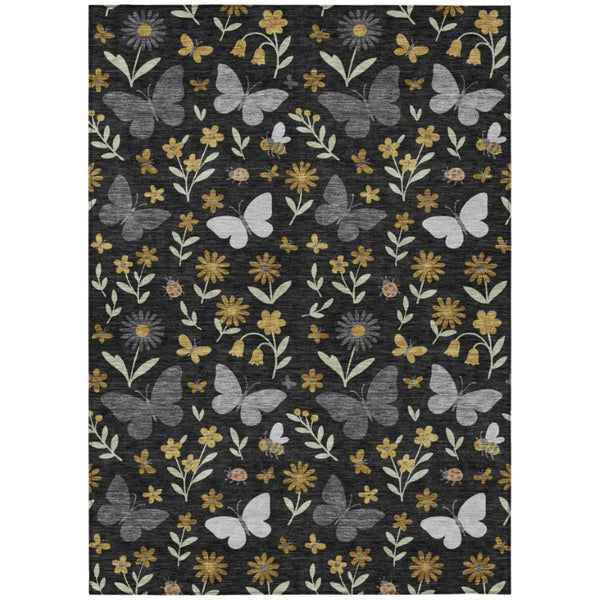 Abstract Washable Polyester Area Rug Low Pile Stain Resistant for Indoor Outdoor Spaces