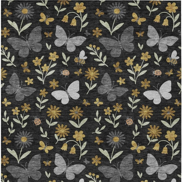 Abstract Washable Polyester Area Rug Low Pile Stain Resistant for Indoor Outdoor Spaces