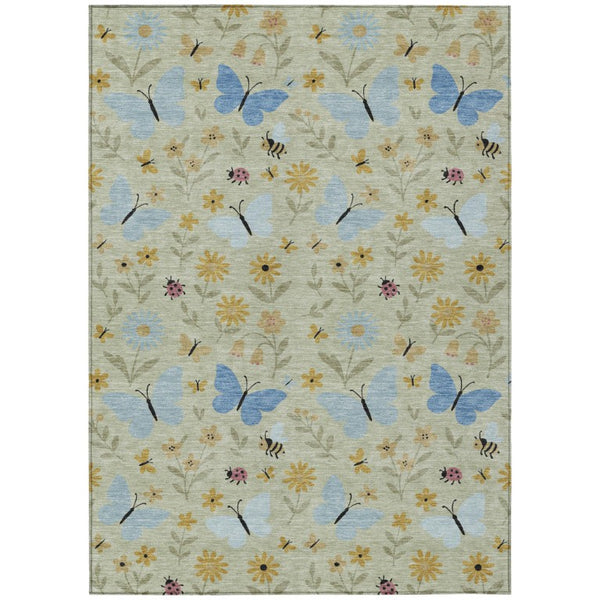 Abstract Polyester Area Rug Machine Washable Indoor Outdoor Patio with Felt Backing Support