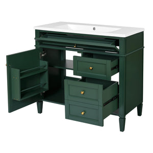 English Elm 36'' Modern Bathroom Vanity With Resin Sink, Mirror Cabinet, Soft-Close Drawers & 6 Shelves N710S236006F