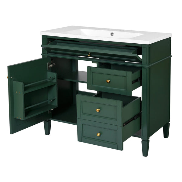 English Elm 36'' Modern Bathroom Vanity With Resin Sink, Mirror Cabinet, Soft-Close Drawers & 6 Shelves N710S236006F