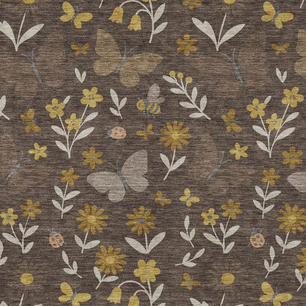 Abstract Washable Indoor Outdoor Polyester Area Rug in Warm Brown Walnut Tones for Any Room