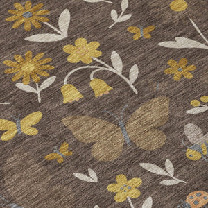 Abstract Washable Indoor Outdoor Polyester Area Rug in Warm Brown Walnut Tones for Any Room