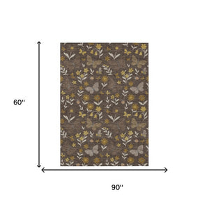 Abstract Washable Indoor Outdoor Polyester Area Rug in Warm Brown Walnut Tones for Any Room