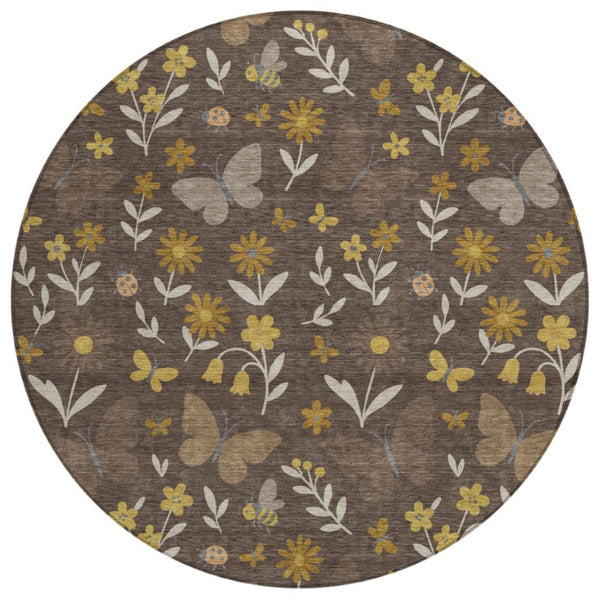 HomeRoots 8 Ft Round Washable Polyester Area Rug Abstract Pattern for Indoor Outdoor Use 733602