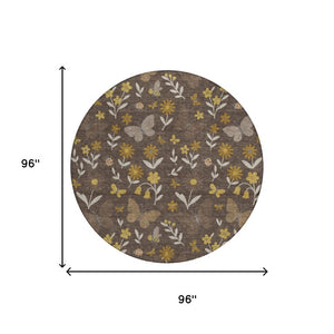 8 Ft Round Washable Polyester Area Rug Abstract Pattern for Indoor Outdoor Use